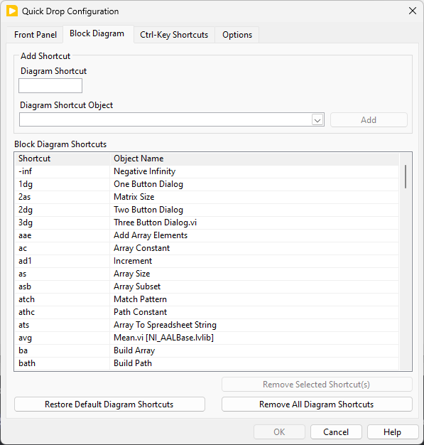 Quick Drop Configure Object Shortcuts