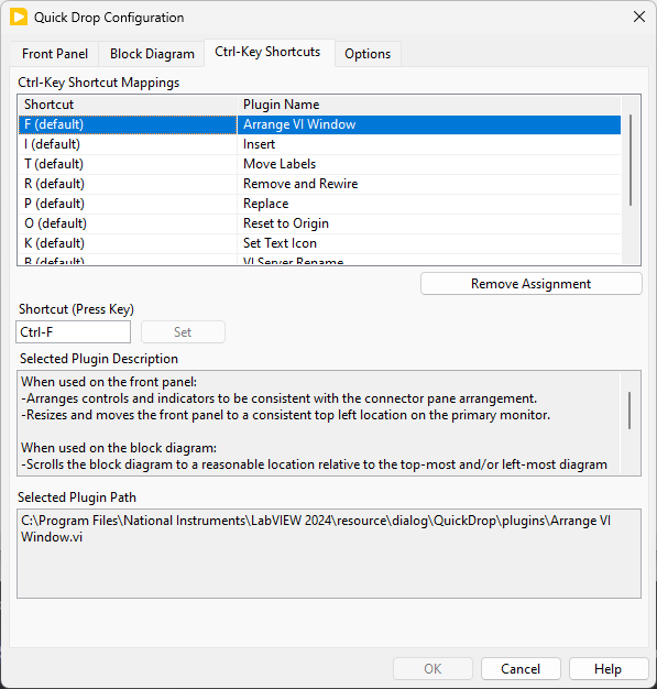 Quick Drop Configure Ctrl-Key Shortcuts