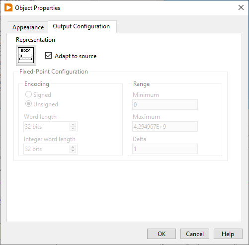 Output Configuration in the Properties dialog